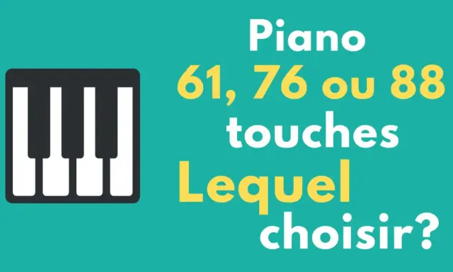 Piano : 61, 76 ou 88 touches. Lequel choisir ? Un clavier stylisé illustre la question du nombre de touches de piano.