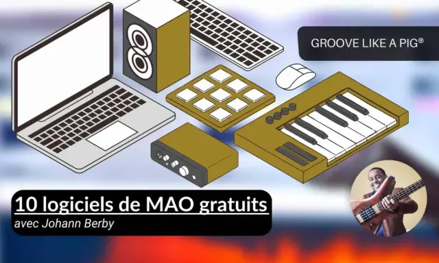 Découvrez 10 logiciels de MAO gratuits, dont un logiciel looper gratuit, pour créer votre musique. Illustration avec un musicien et du matériel audio.
