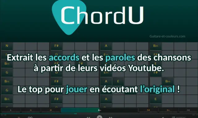 Logiciel gratuit pour trouver les accords d'une chanson. ChordU extrait les accords et paroles de vidéos Youtube pour jouer en écoutant l'original.