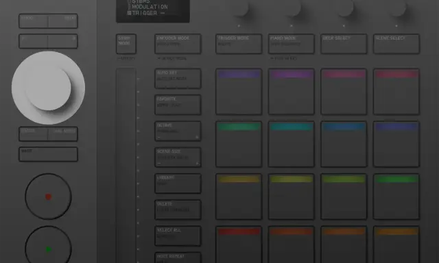 Un contrôleur musical SLAB avec un grand bouton rotatif, des pads lumineux et des commandes pour la modulation, le tempo et les notes. L'alpha thêta de la musique est à portée de main.