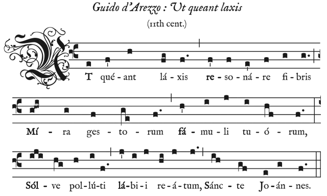 Manuscrit médiéval avec notation musicale. La clé de ré indique le début d'une mélodie ancienne.