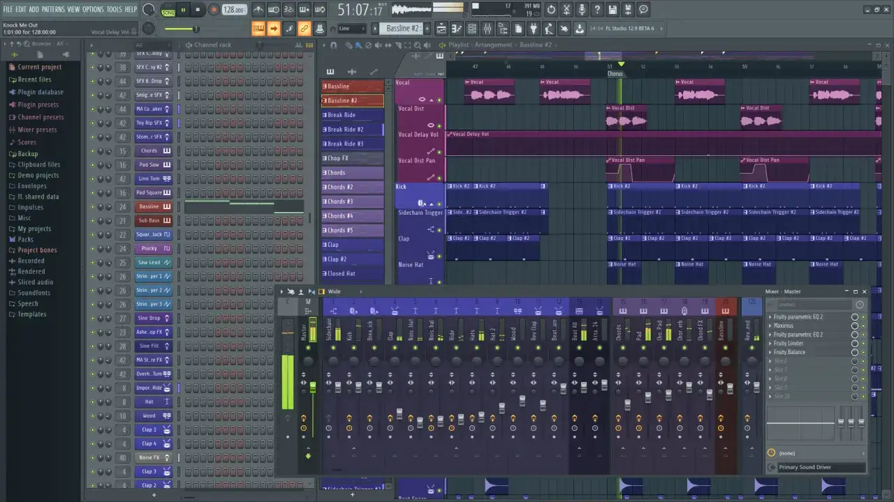 Interface de FL Studio, logiciel de musique. On peut y mettre FL Studio en français pour faciliter la création musicale.
