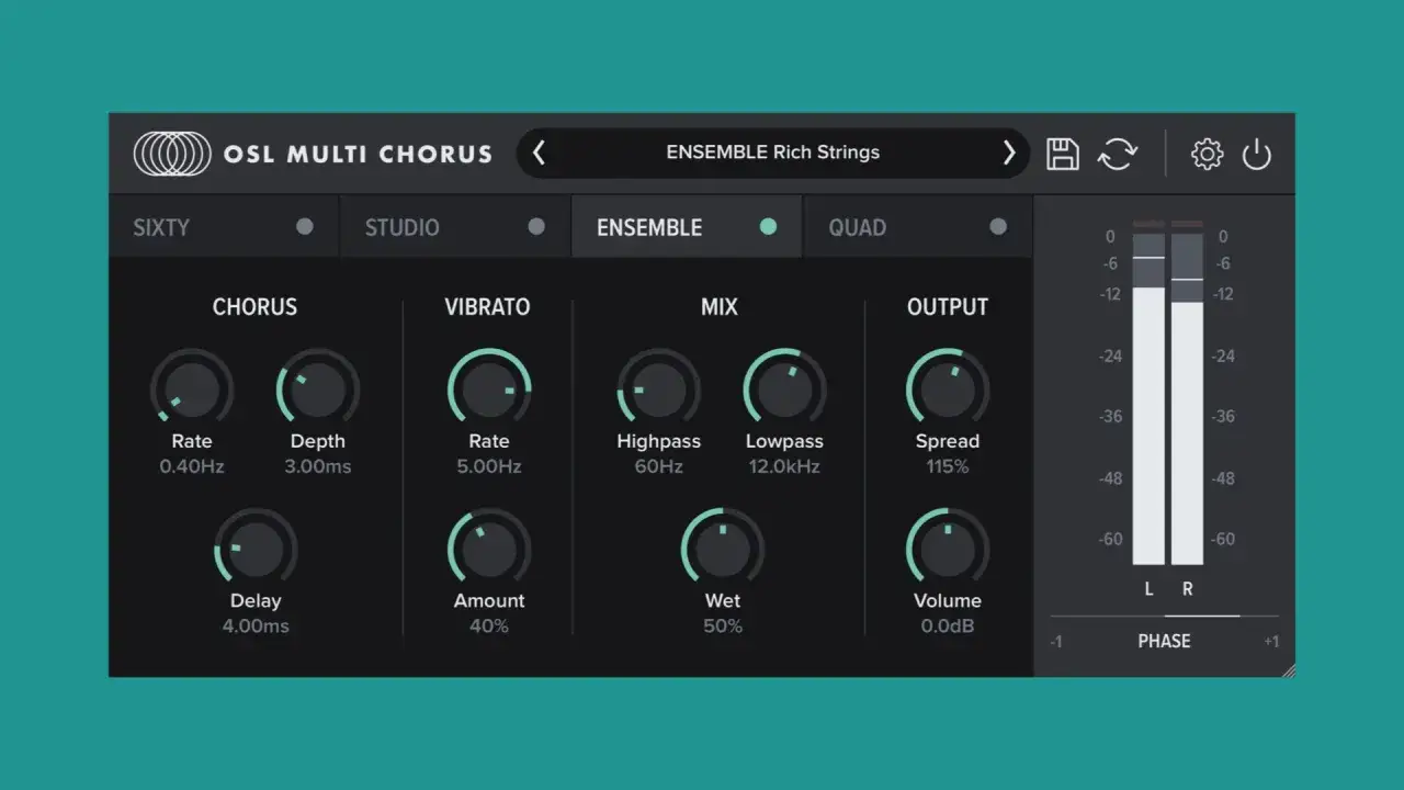 Interface du plugin OSL MULTI CHORUS, réglages pour un son