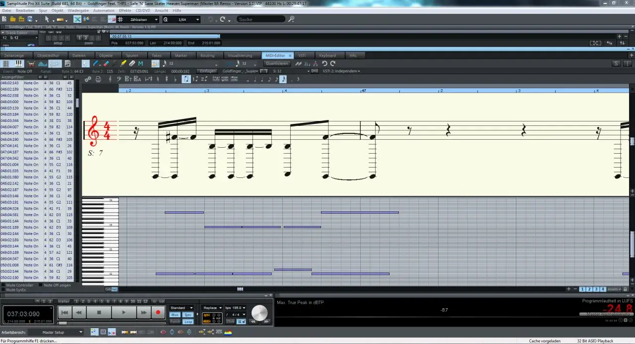 Logiciel arrangeur musical gratuit : partition et piano roll affichés dans une STAN.