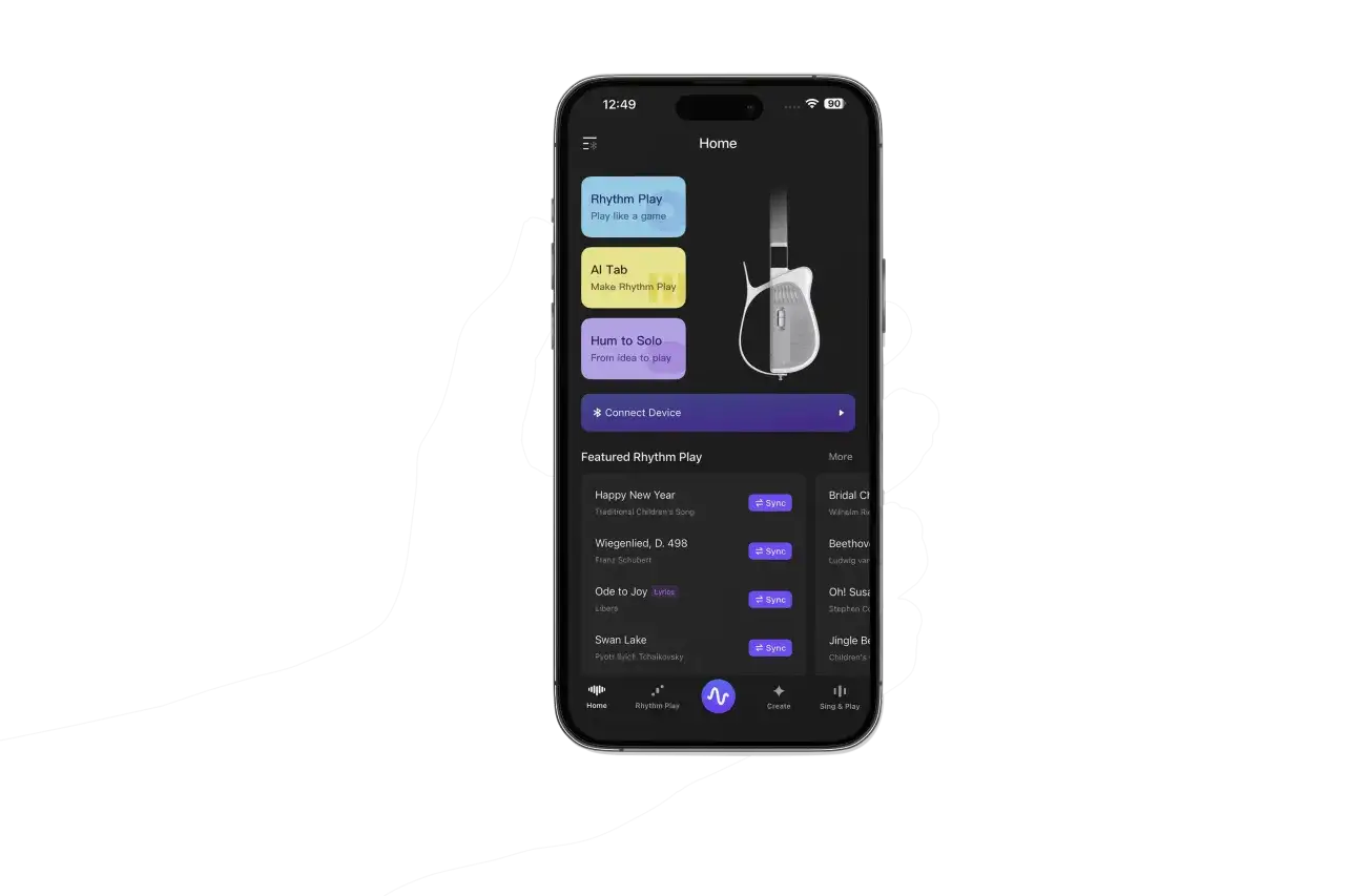 Interface d'une appli boite à rythme sur smartphone. Jouez de la musique, créez des rythmes et connectez votre appareil pour une expérience interactive.