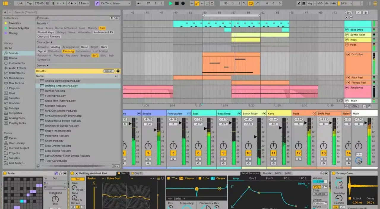 Un écran de logiciel de production musicale affiche des pistes et des réglages, suggérant la création de musique midi.