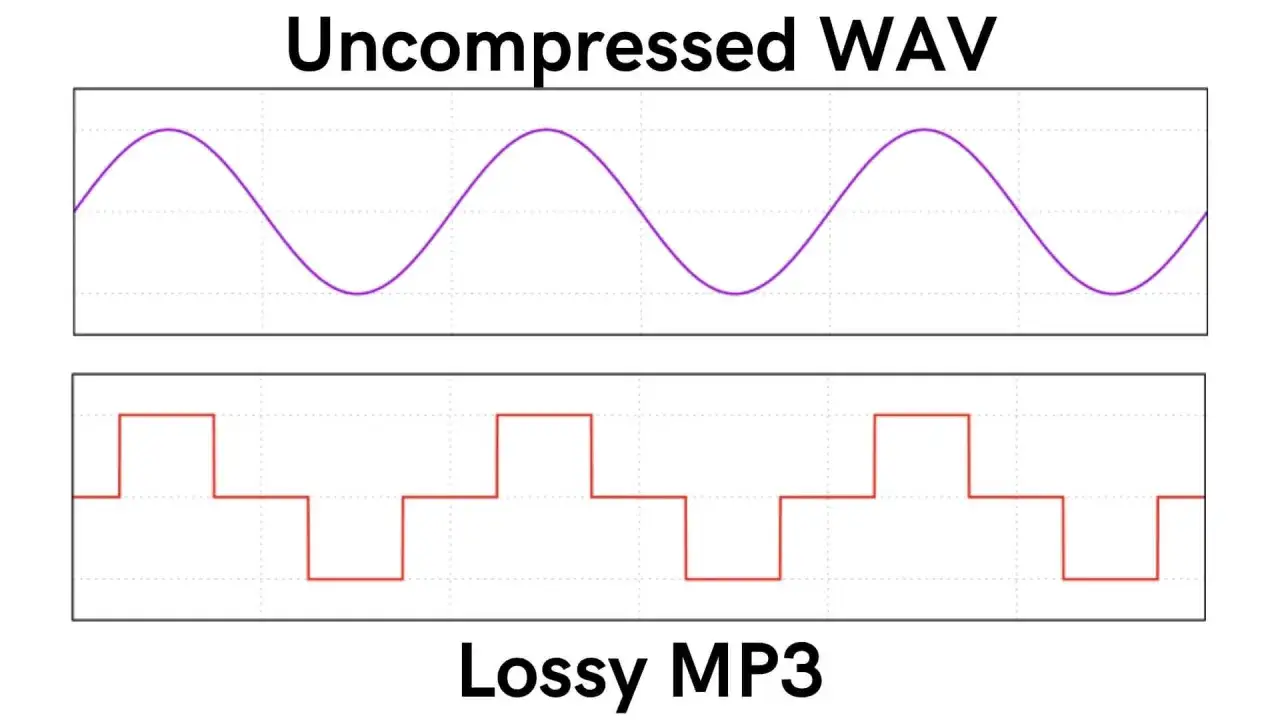 Onde un'onda sinusoidale WAV incontra un segnale a gradini MP3, la differenza è chiara.