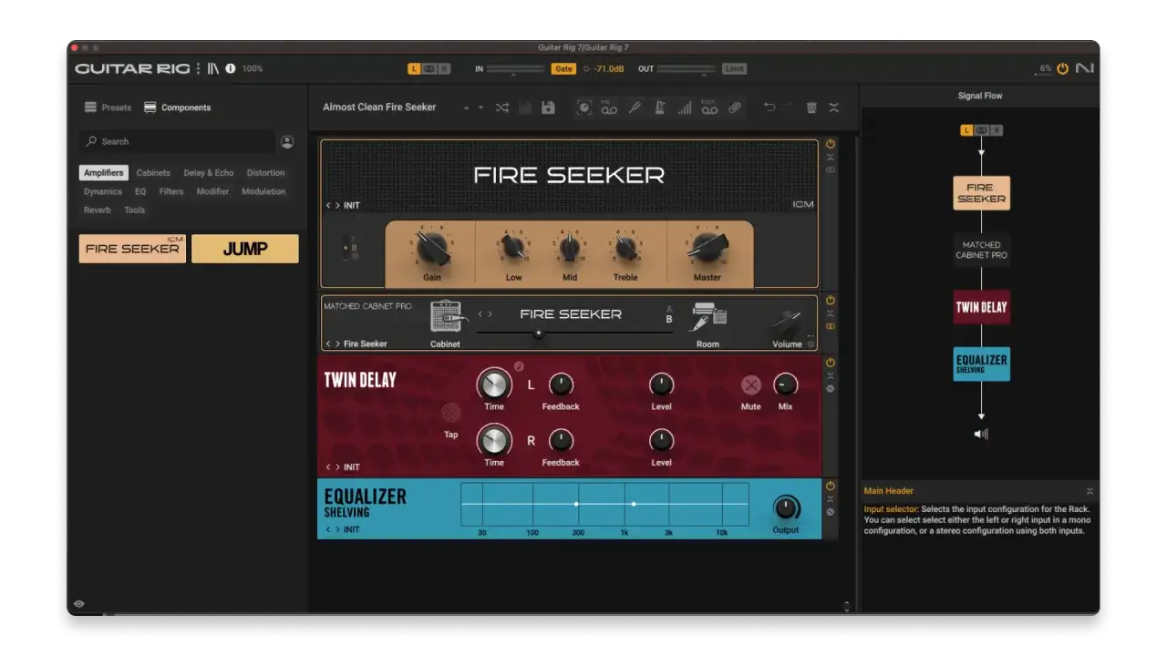 Interface de logiciel multi effet guitare PC gratuit. Simulation d'ampli