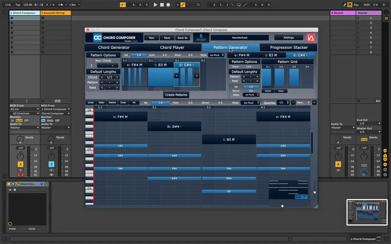 Logiciel gratuit pour trouver les accords d'une chanson. L'interface de Chord Composer affiche des pistes MIDI et des options pour générer des progressions.