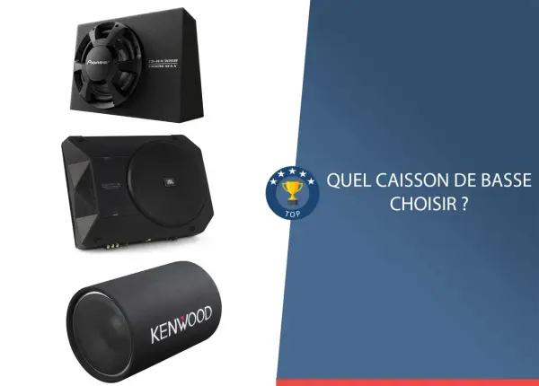 Trois caissons de basse de marques Pioneer, JBL et Kenwood.